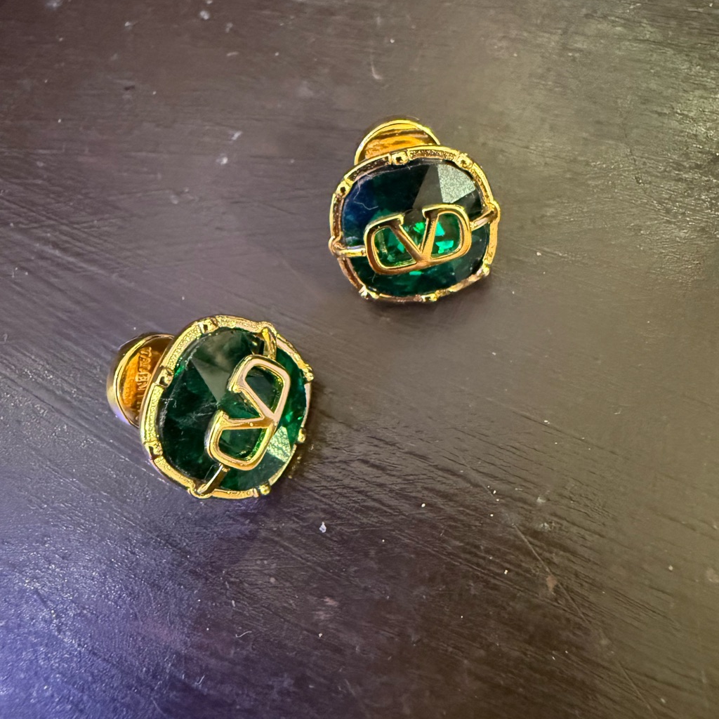 Valentino Emerald And Gold Stud Earrings 260$